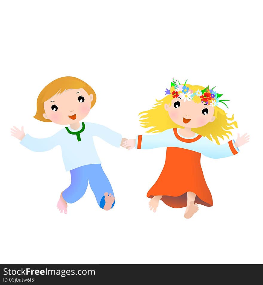 Happy couple cartoon boy and girl on the white, illustration. Happy couple cartoon boy and girl on the white, illustration