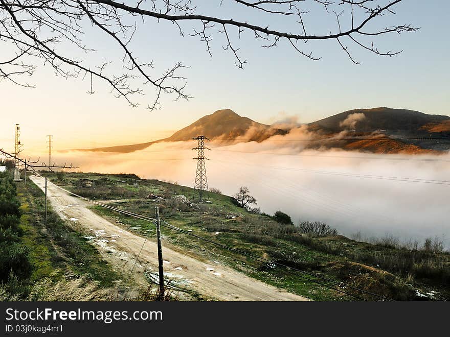 Foggy landscape in Loja, Granada, Andalusia, Spain