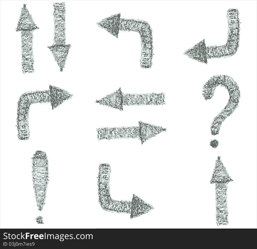 Signs and symbols. Illustration arrows, exclamation mark, question mark. Signs and symbols. Illustration arrows, exclamation mark, question mark.