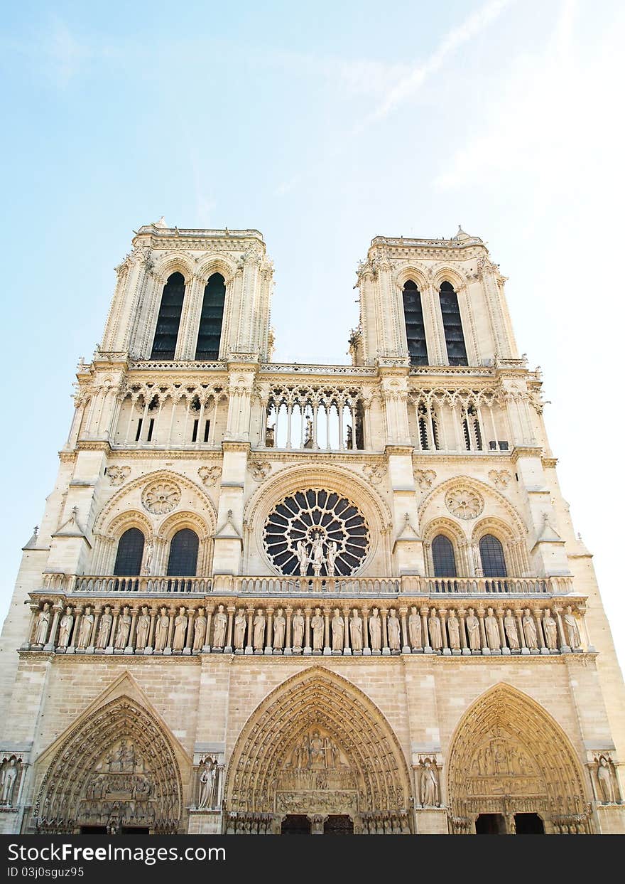 The Facade Of Notre Dame In Paris , France