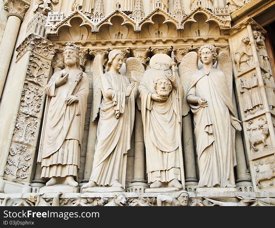 Christian details Notre Dame of Paris , France