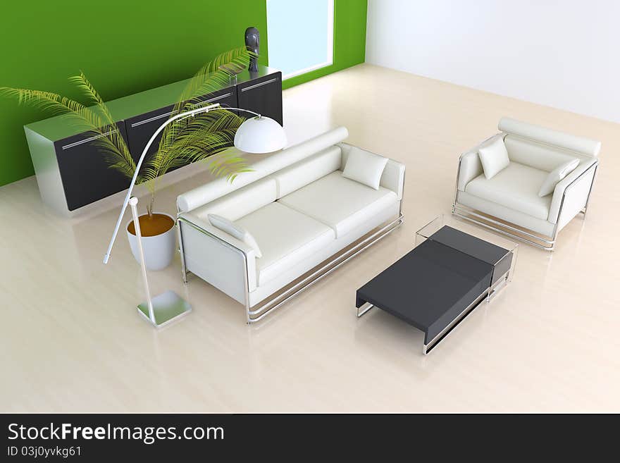 3D Indoor Sitting Room Rendering