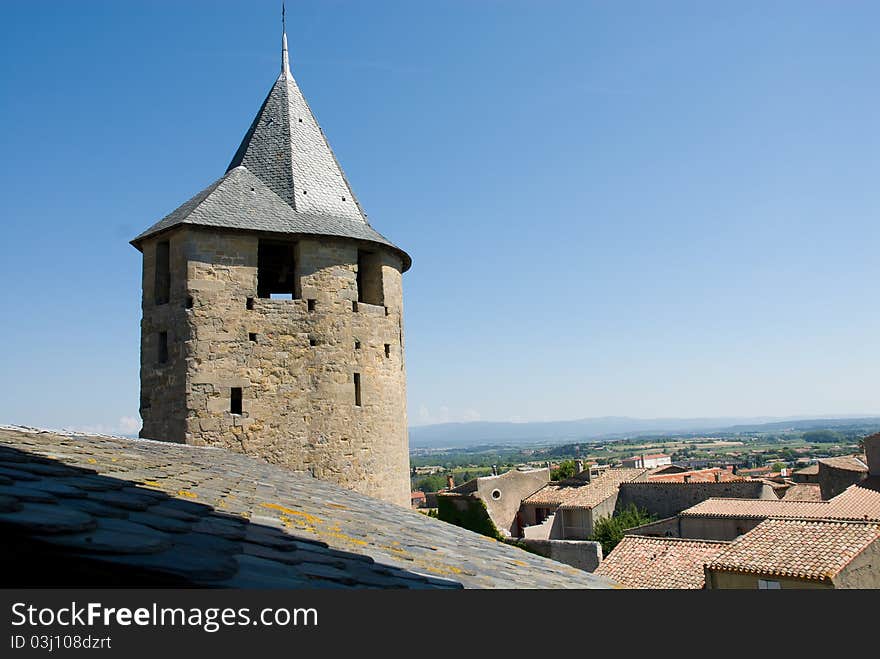 Ancient Watchtower Of Carcassonne Chateau