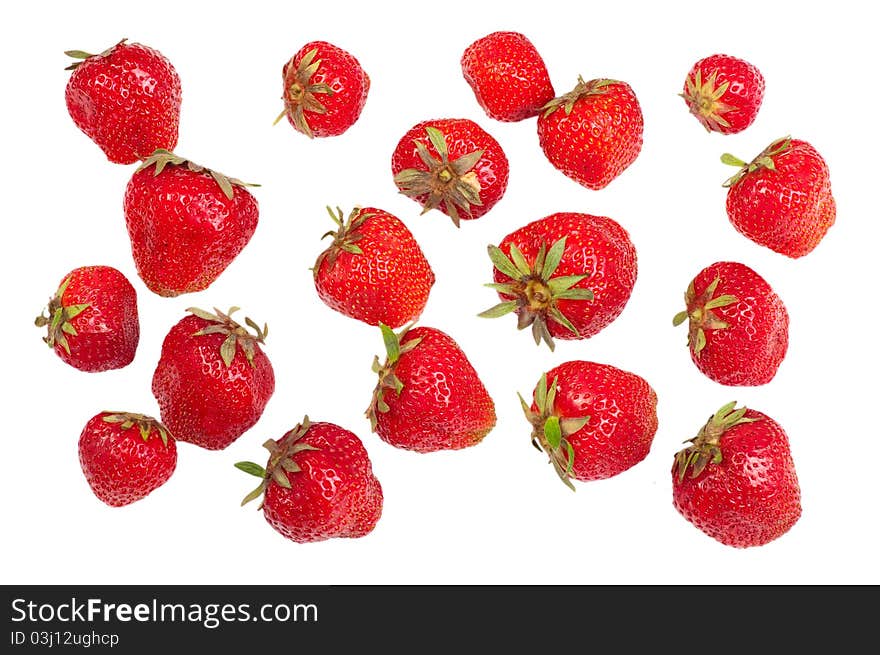 Ripe strawberries isolated on white background. Studio shoot