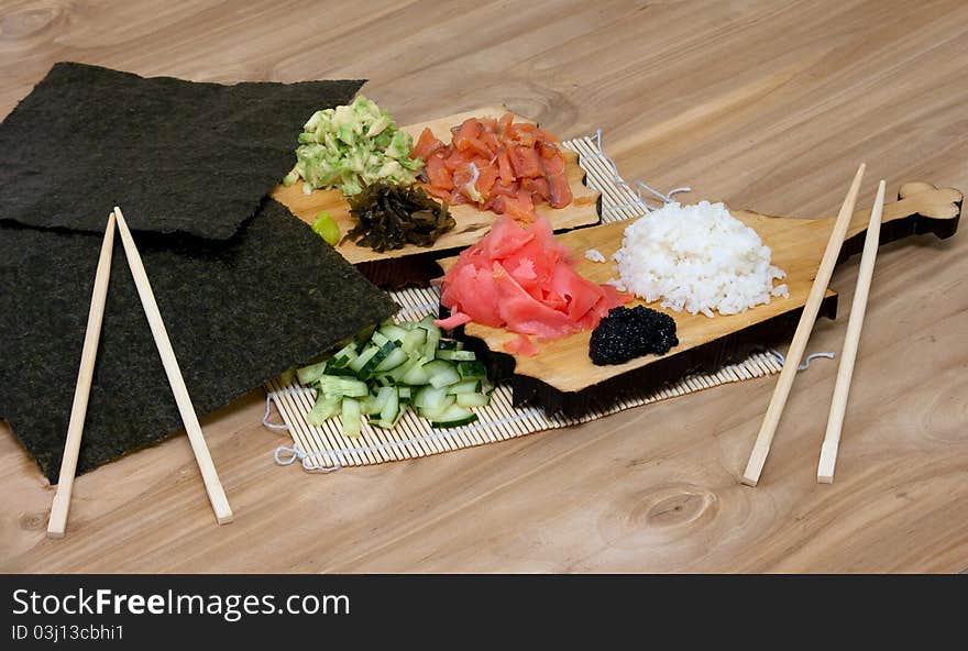 Stages of cooking sushi. Studio shoot