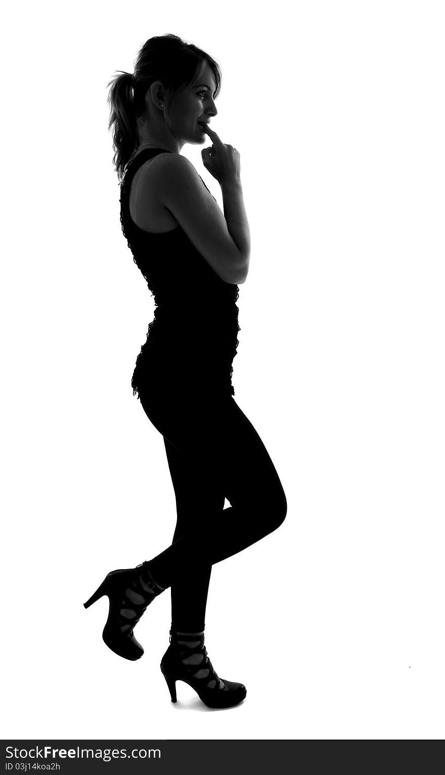 Stylish silhouette of Caucasian woman posing