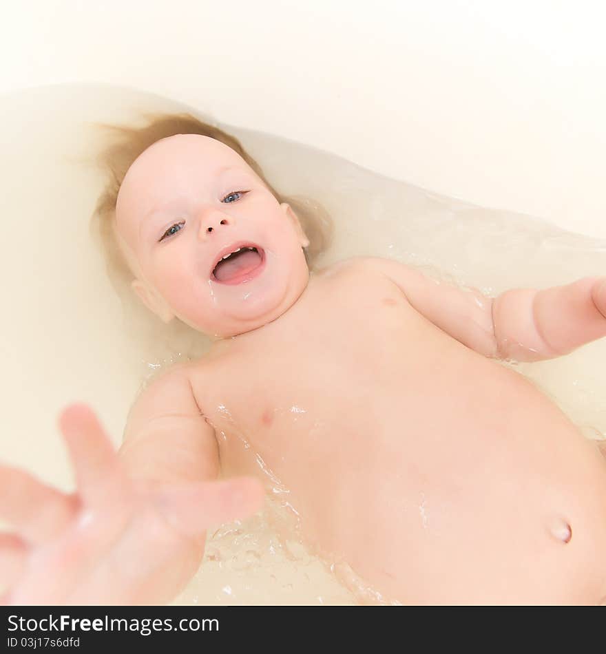 Adorable Baby Taking Bath And Swim