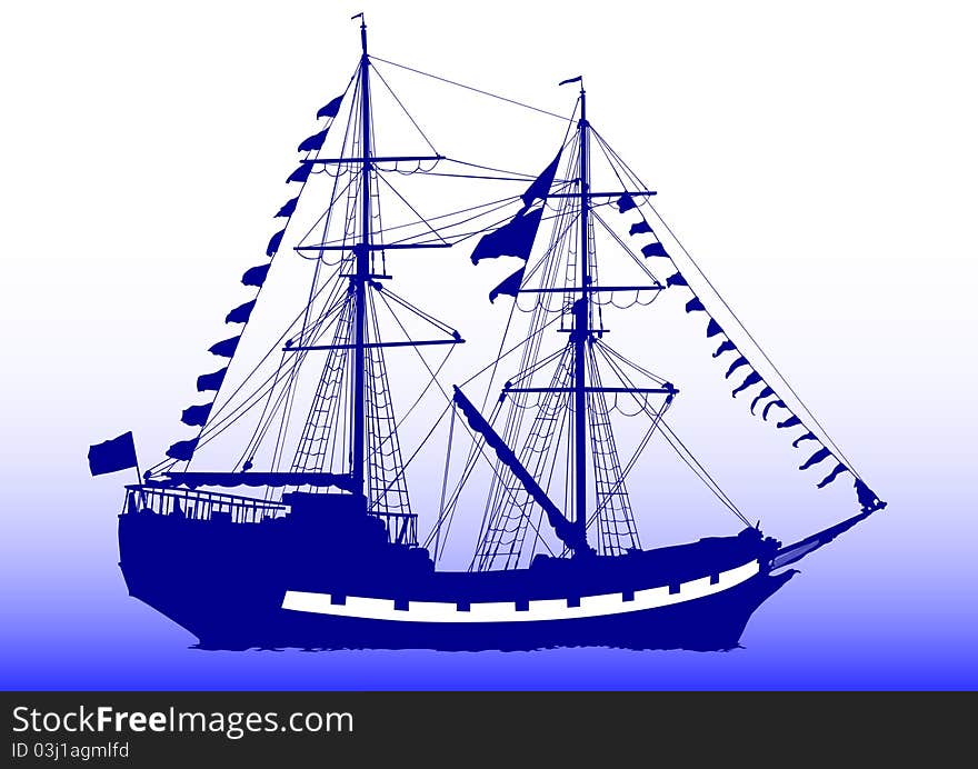 Vector drawing old sailing ship. Vector drawing old sailing ship