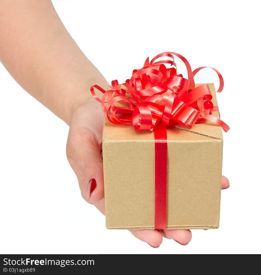 Female hands holding gift box