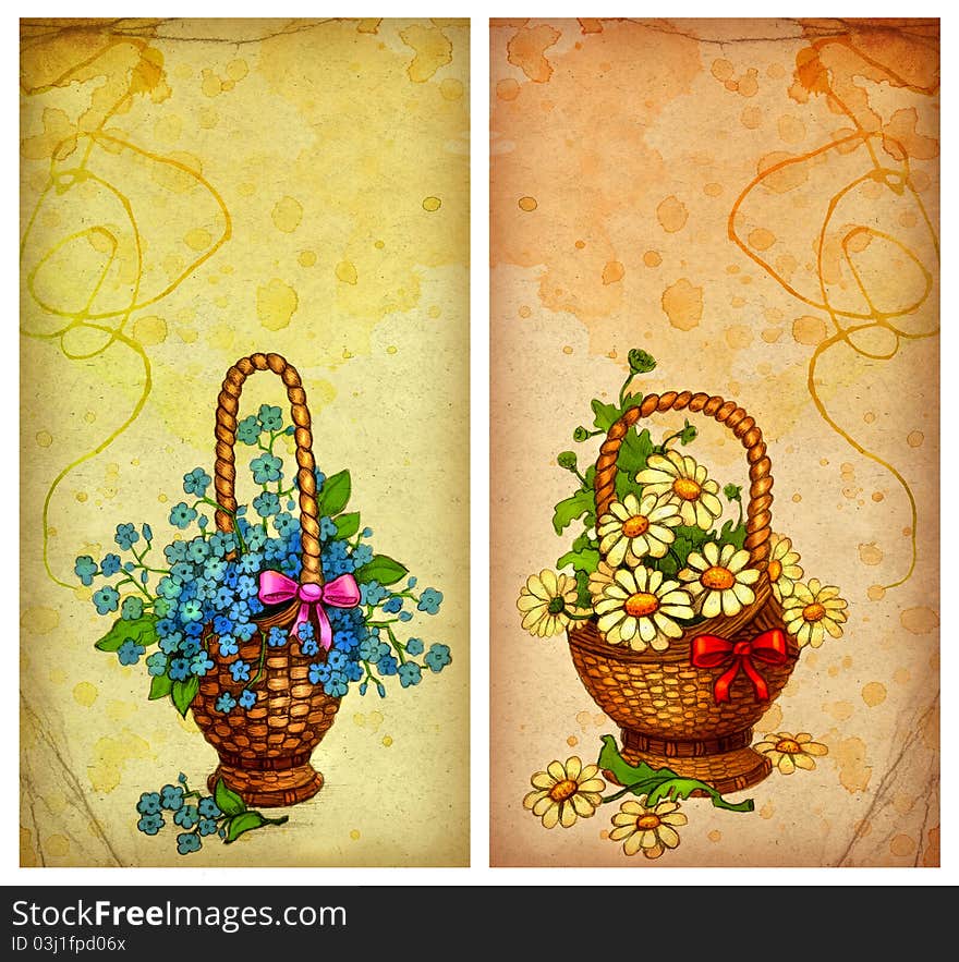 Greeting cards with basket of flowers. Greeting cards with basket of flowers