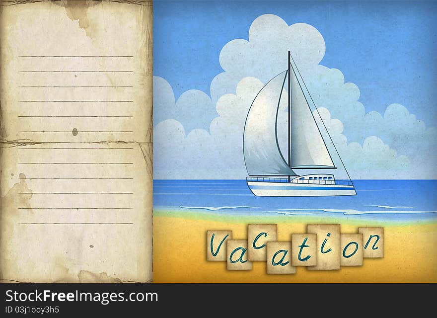 Background with illustration of sailing boa. Background with illustration of sailing boa