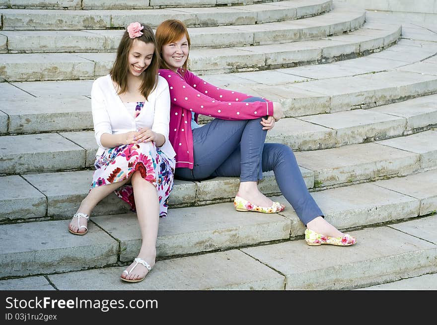 Two teenage girls happy summer vacation