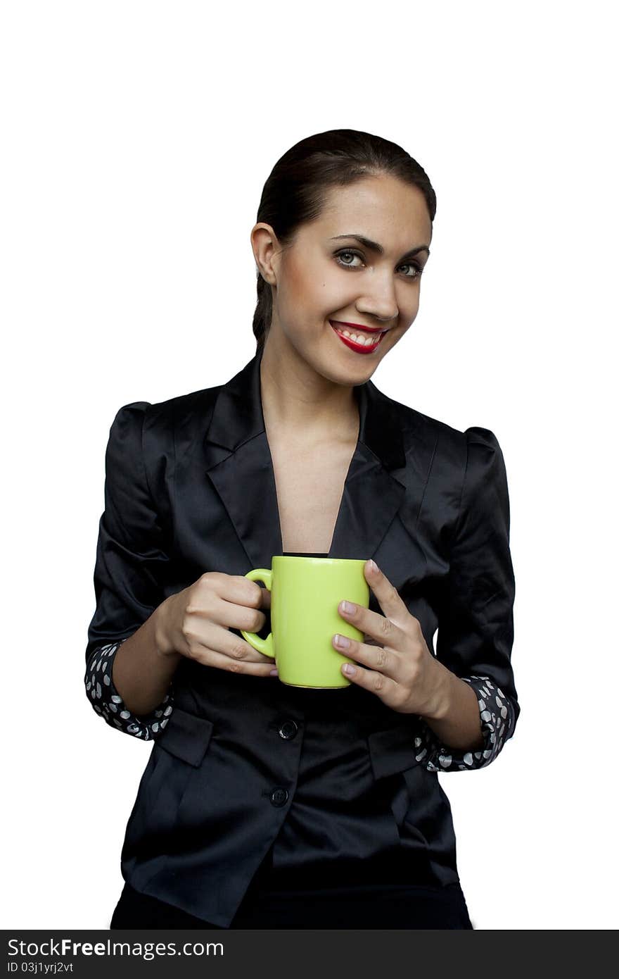 Smiling businesswoman with a cup