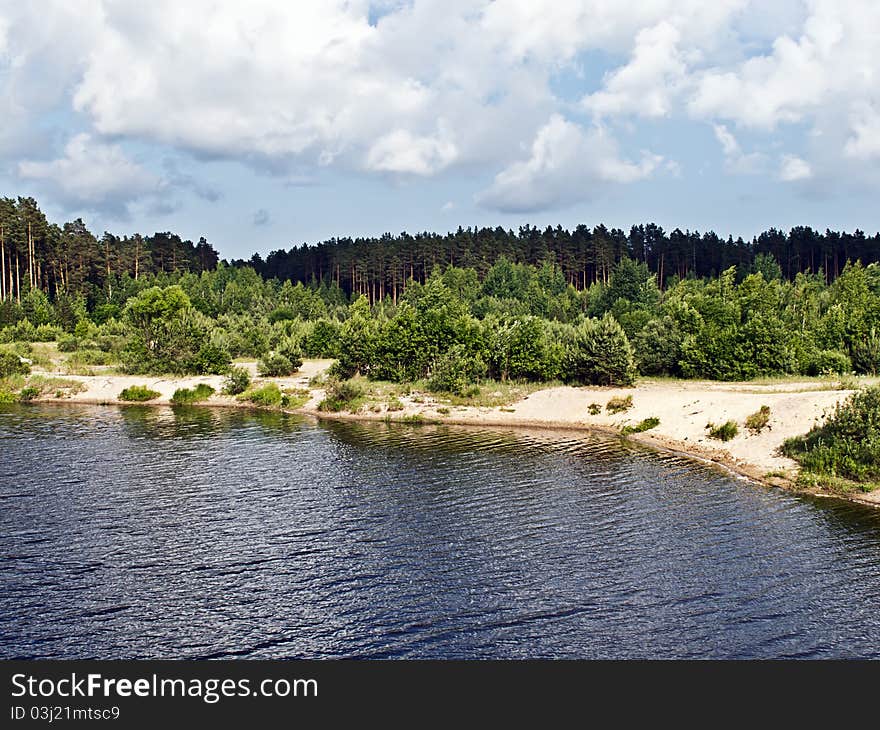 View the beautiful river in the summer, cloudy