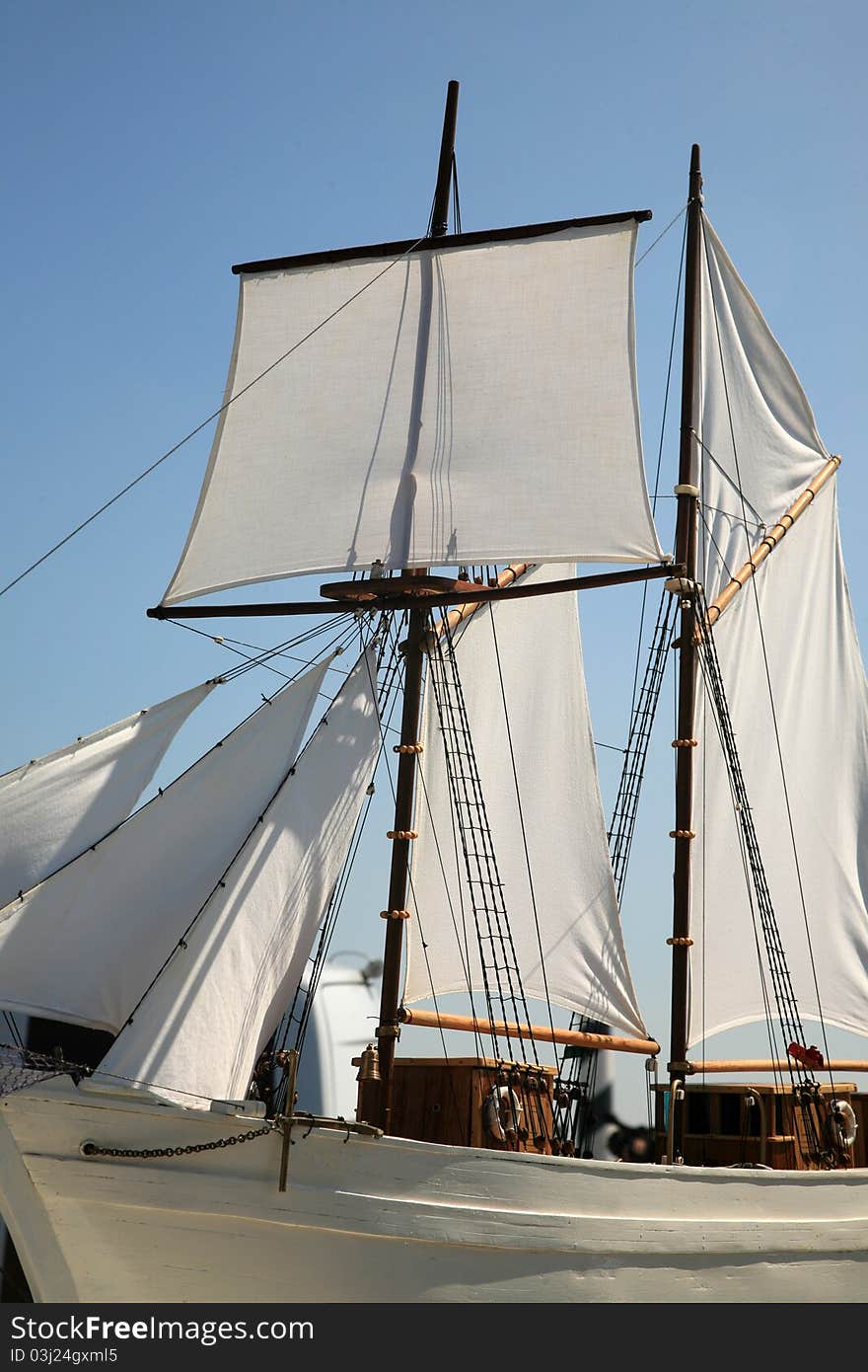 Détail of historic ship with sails. Détail of historic ship with sails