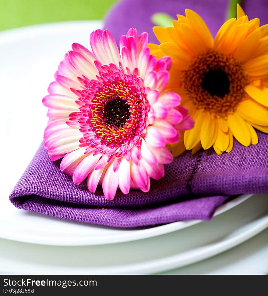 Place setting with gerbera flowers