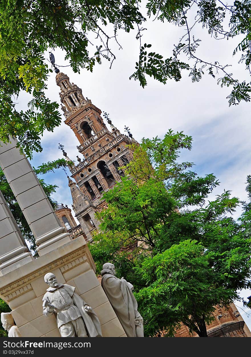 A view of one of the central squares in Seville incorporating the famous Giralda tower. A view of one of the central squares in Seville incorporating the famous Giralda tower