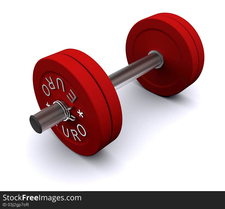 Red dumbbell on a white background. 3d rendering