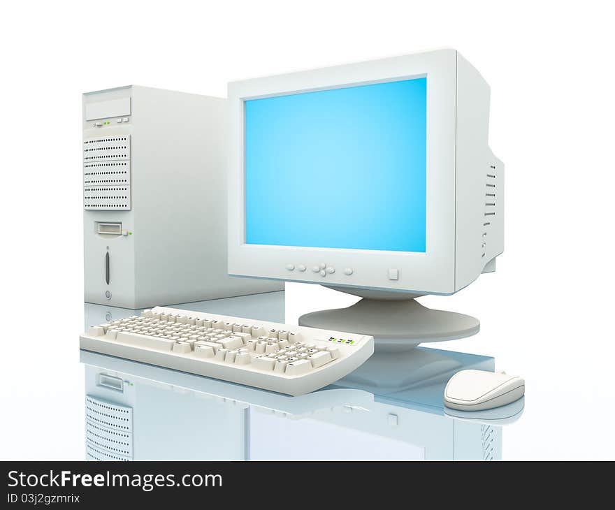 Simple typical computer on a light background with reflection. Simple typical computer on a light background with reflection