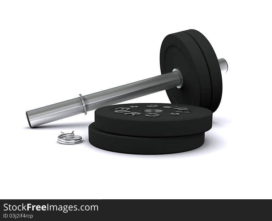 Disassembled Black Dumbbell On A White Background