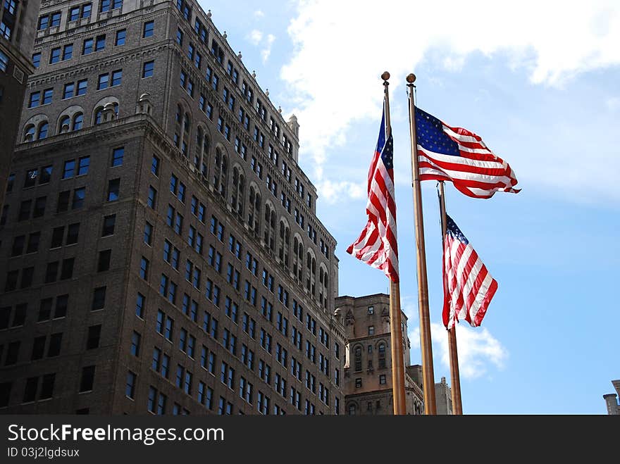 USA Flags and building