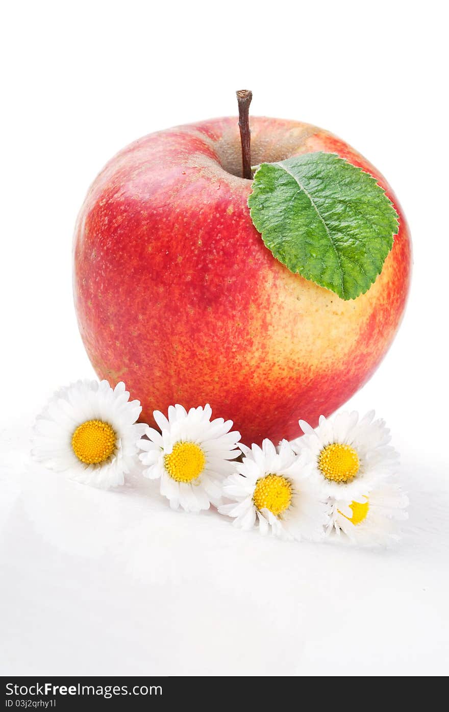 Red apple and flowers