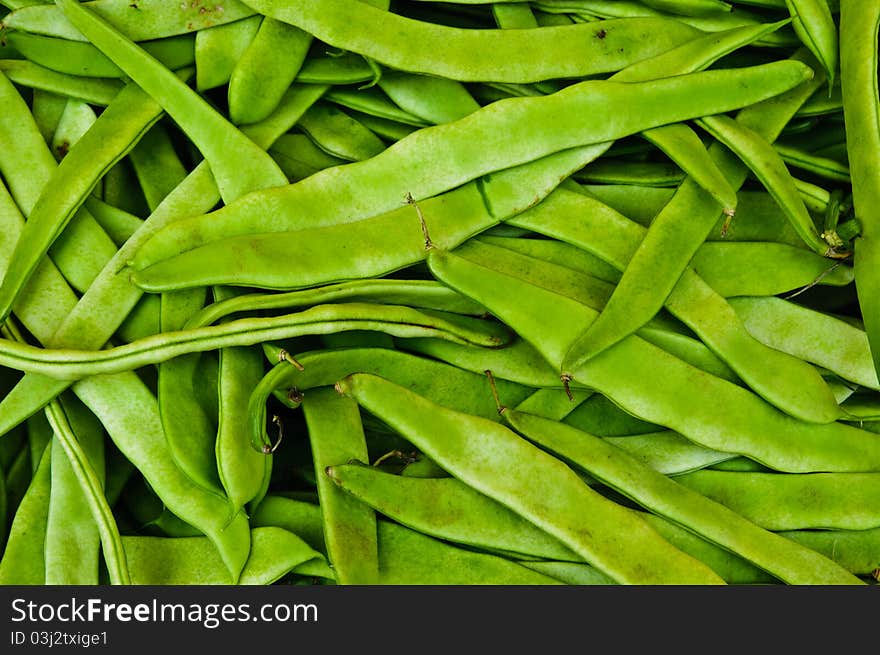 Fresh Green runner beans in a market