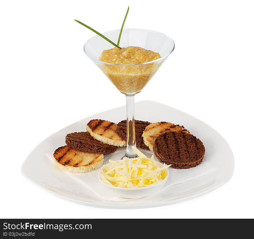 Fish eggs, butter and toasted bread slices, isolated