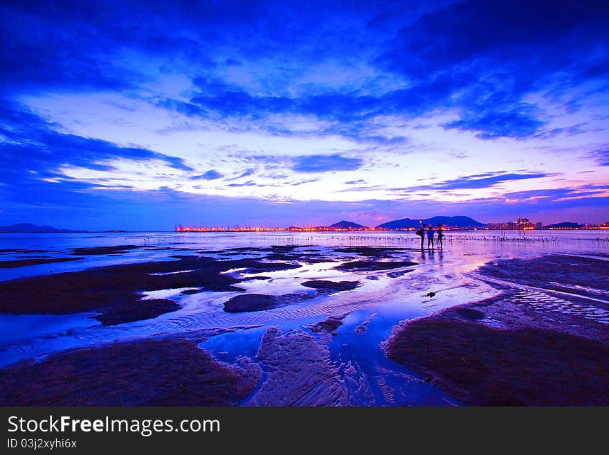 Sunset in Hong Kong at dusk