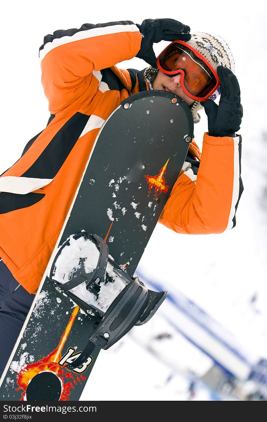 Young Woman Snowboarder