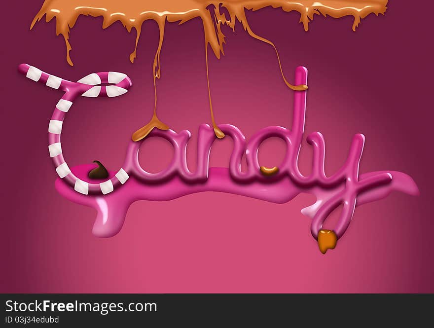 An illustration of candy expressed by text on pink background.