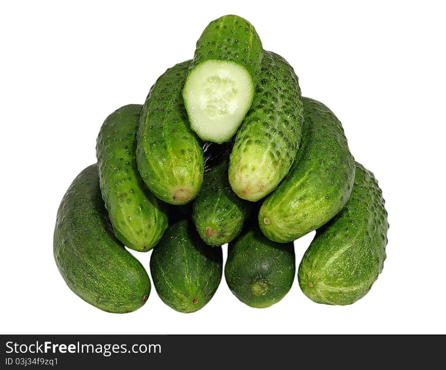 Ripe cucumbers isolated on a white background. Ripe cucumbers isolated on a white background.