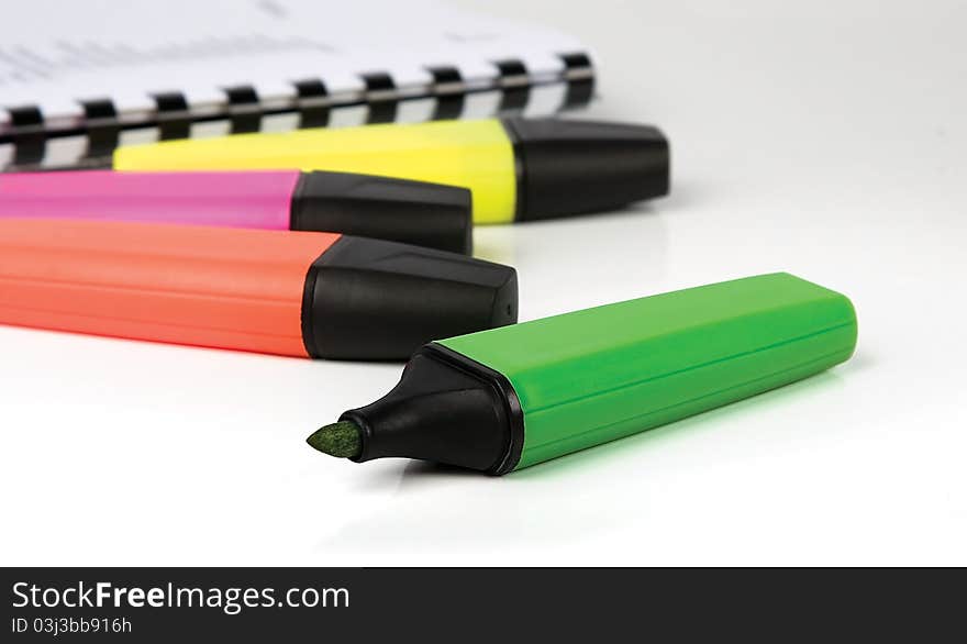 Colorful highlighter markers in various colors