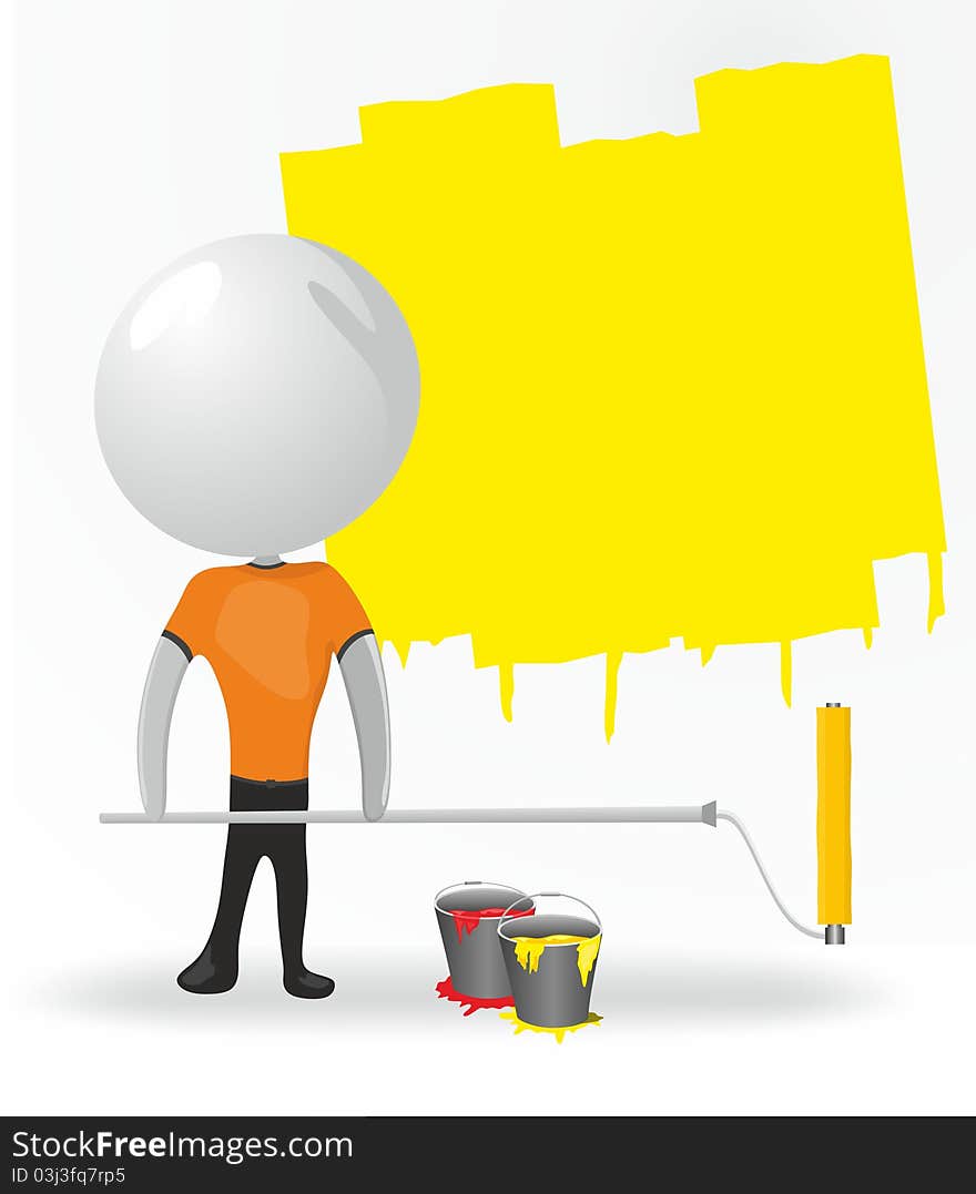 Illustration of white men with paint roller and yellow paint