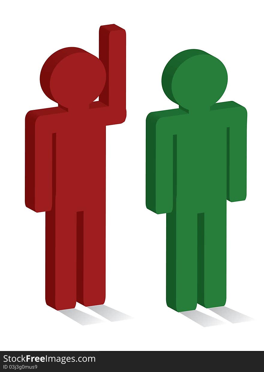 People icons green and red ,3d. People icons green and red ,3d