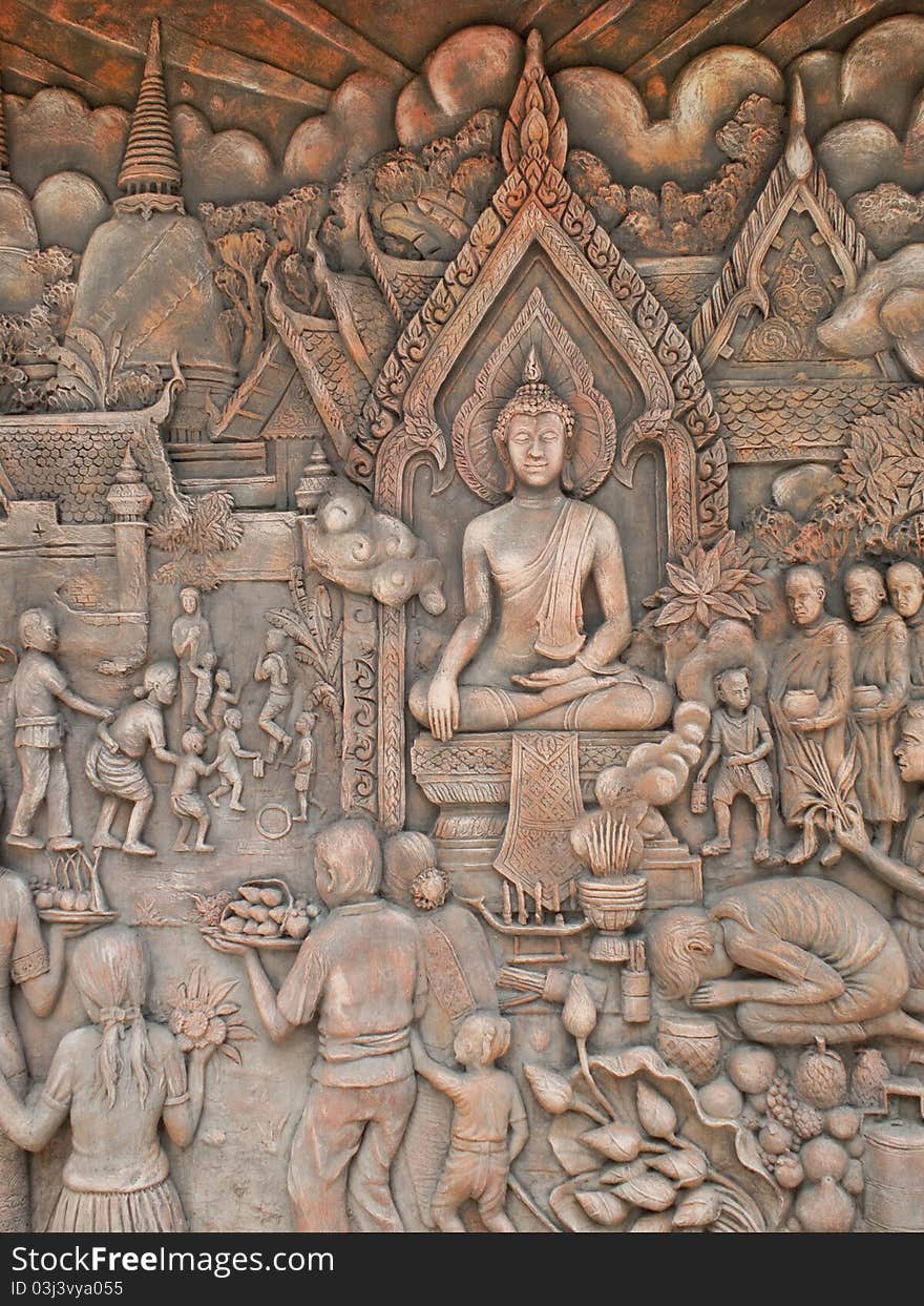 Art about Buddha religion on the wall. Art about Buddha religion on the wall