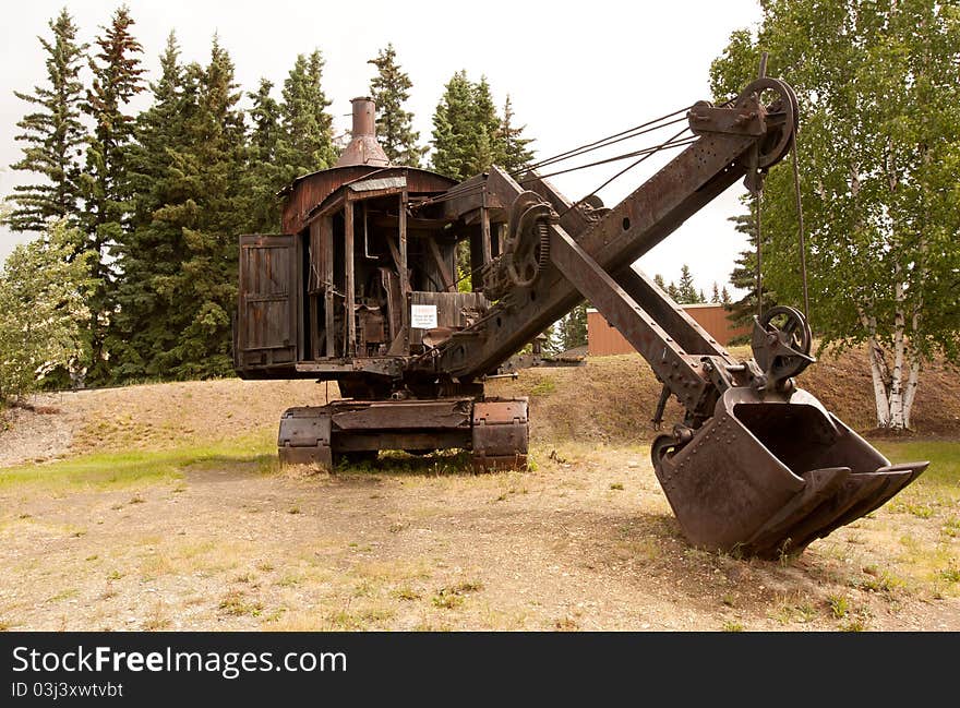 Historic cable excavator used in gold mining exploration in early settlement of Alaska