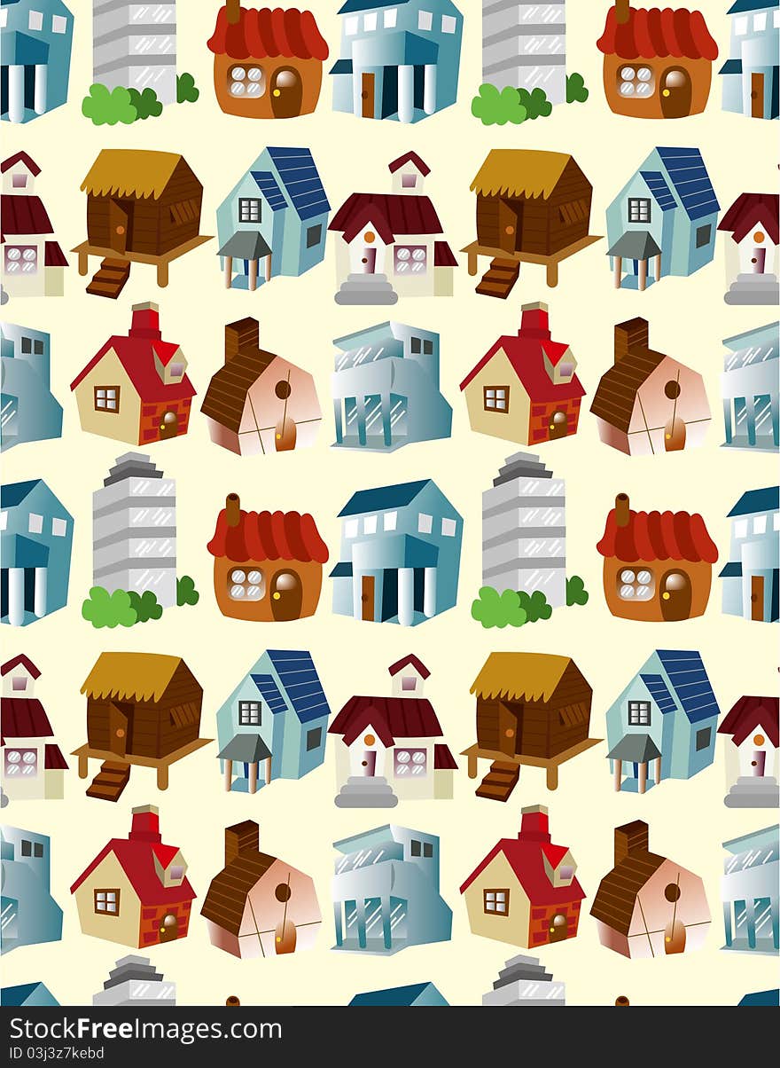 Cartoon house seamless pattern, drawing