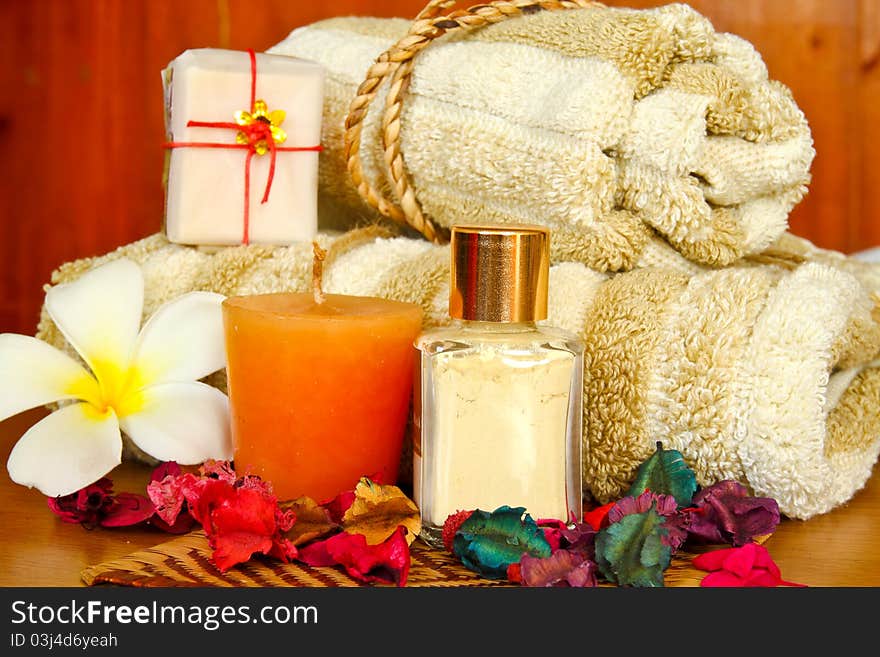 Spa Products With Flowers And Towel