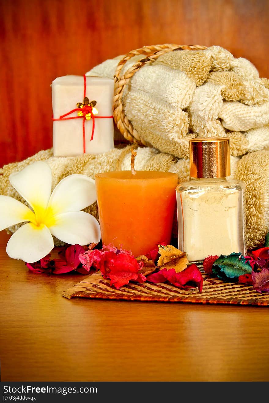 Spa Products With Flowers And Towel