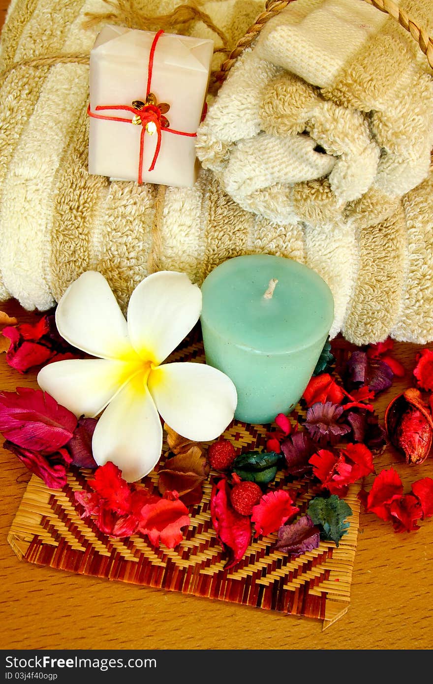 Spa Products With Flowers And Towel