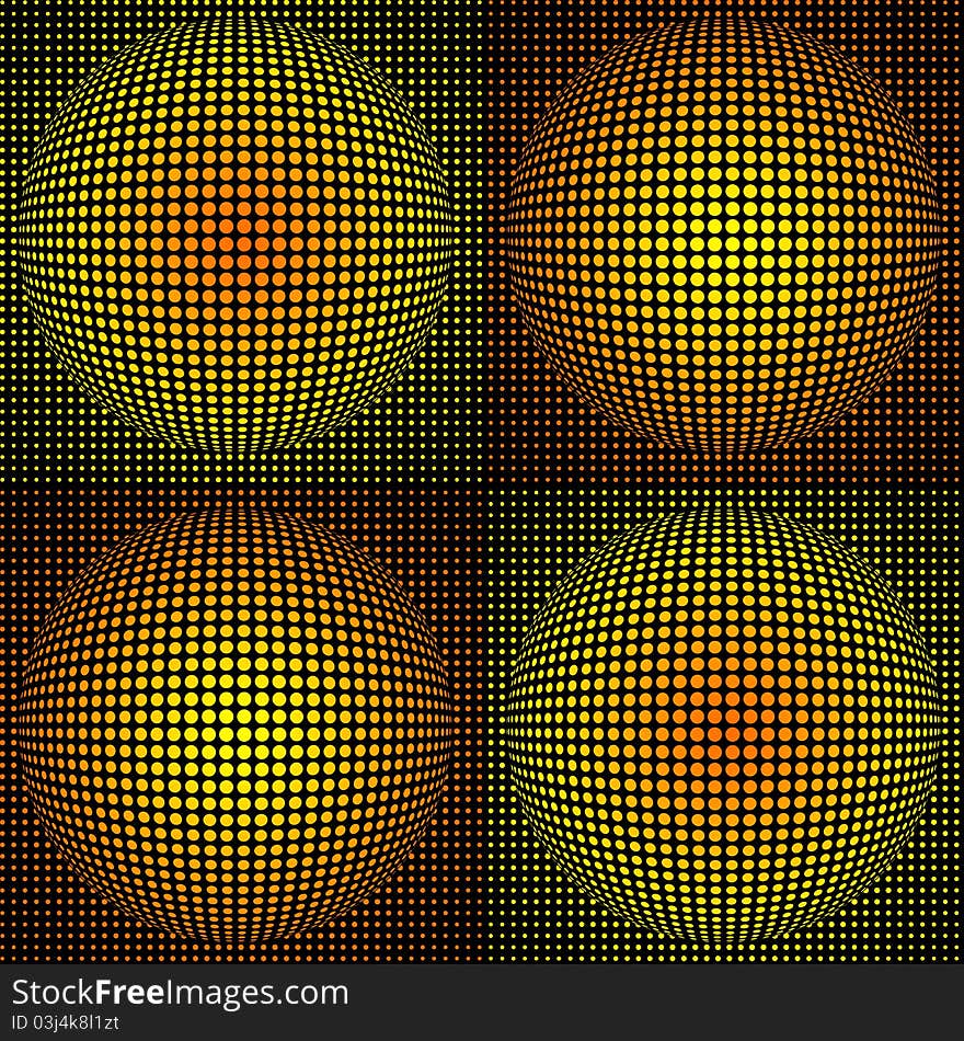 The illustration of the four spheres in the style op-art