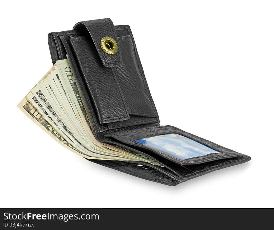 Black leather wallet with money