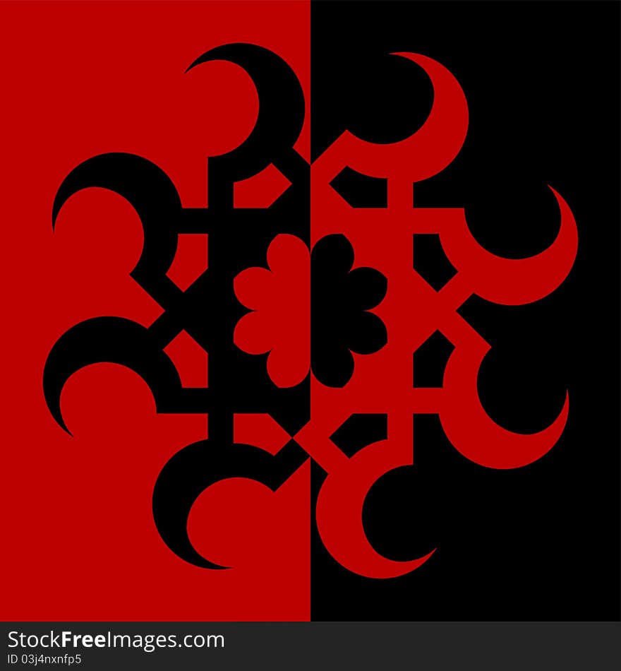 Illustration of ornamental half black half red symbol. Illustration of ornamental half black half red symbol