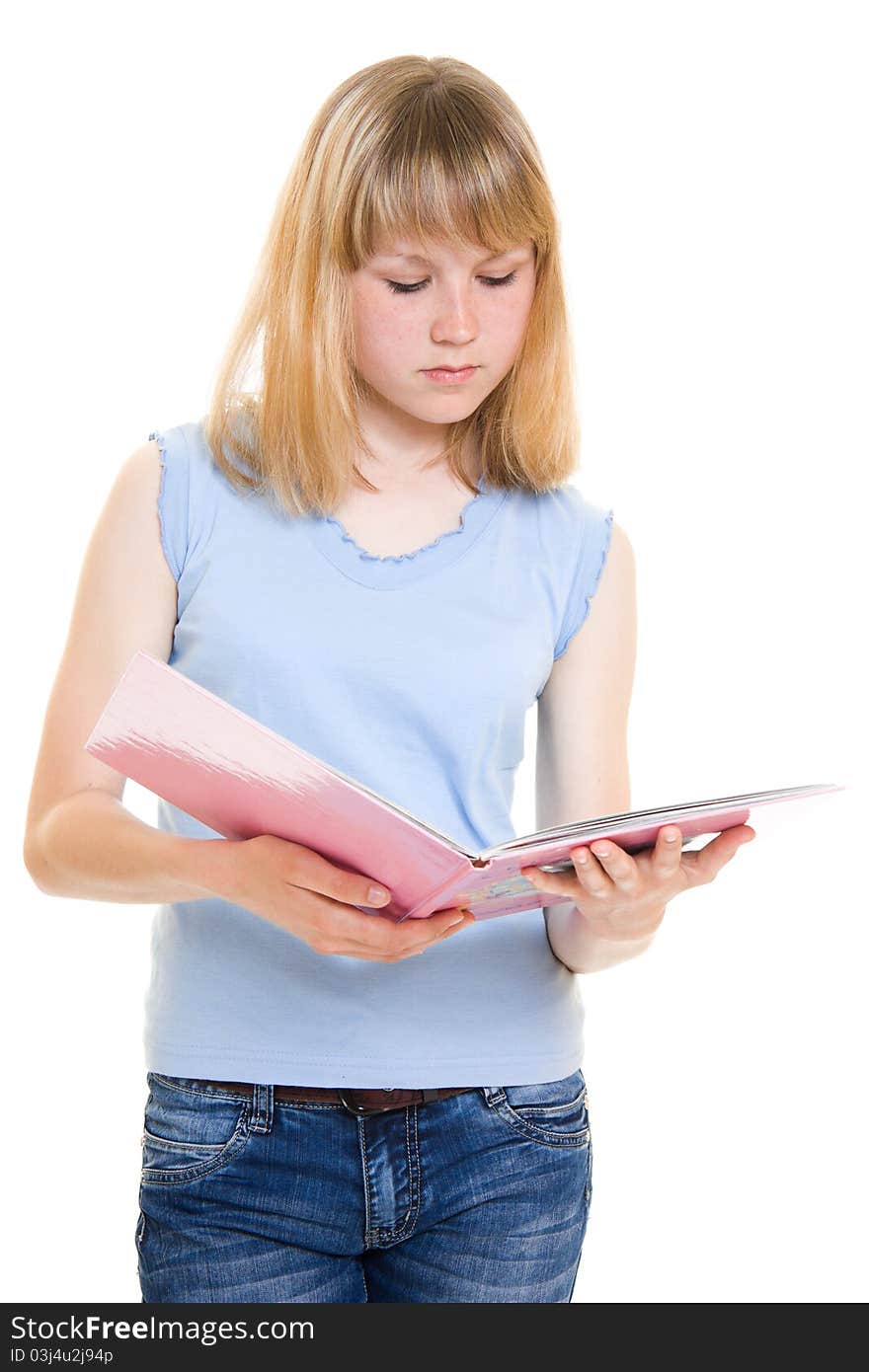 Teenager with books on white background. Teenager with books on white background.