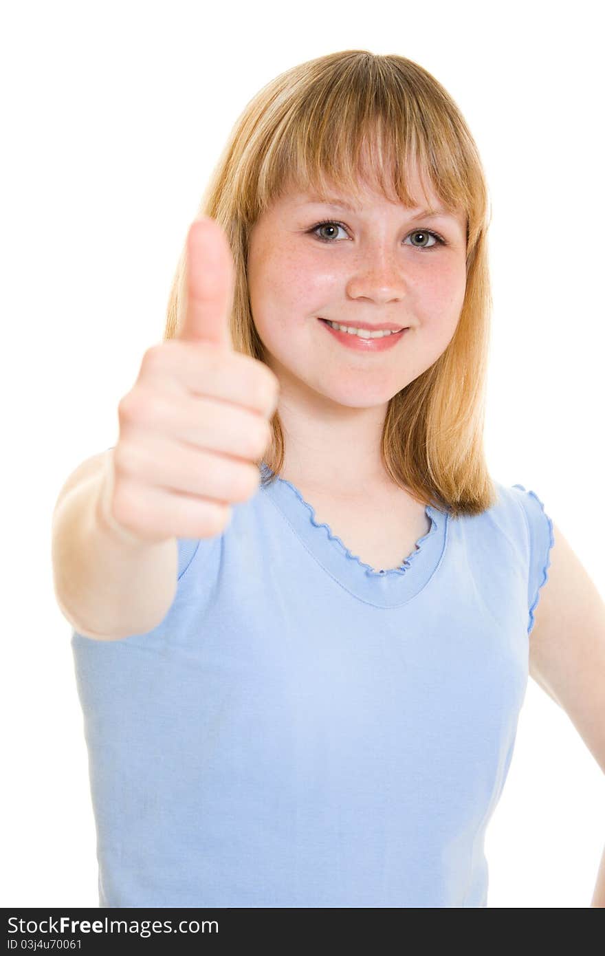 Happy teenage on a white background.