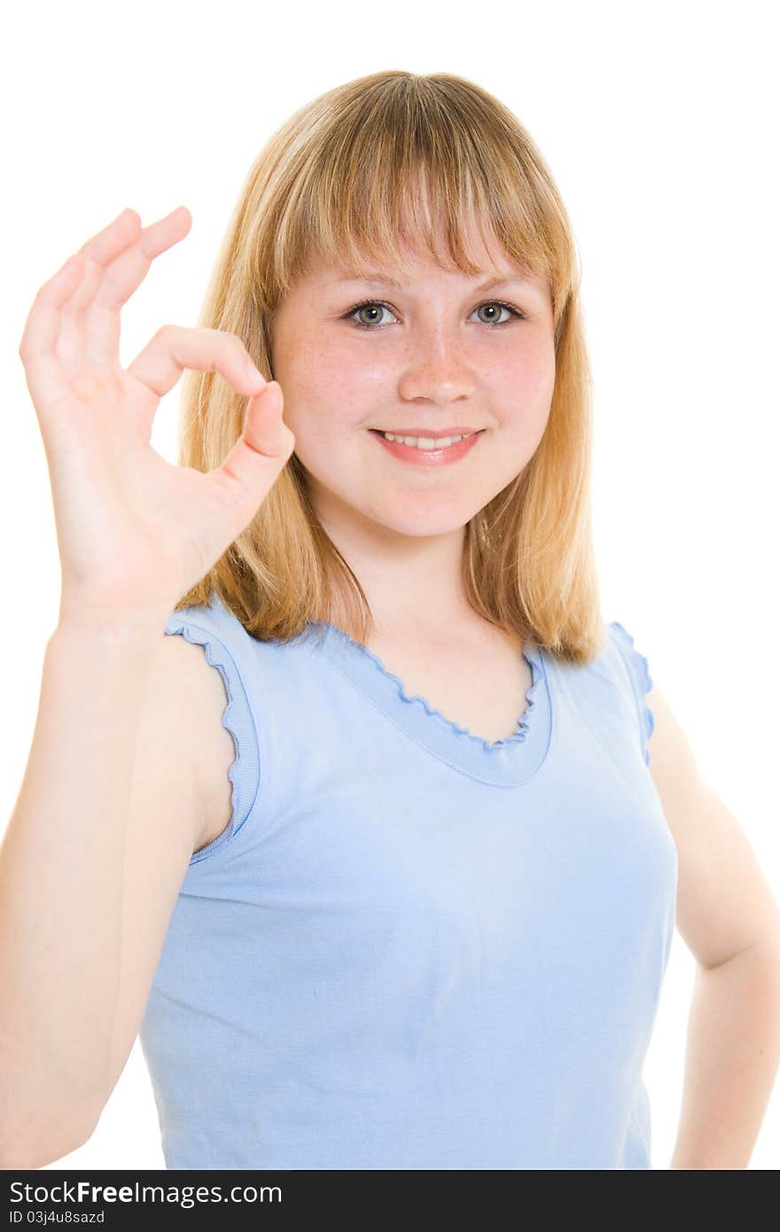 Happy teenage on a white background.