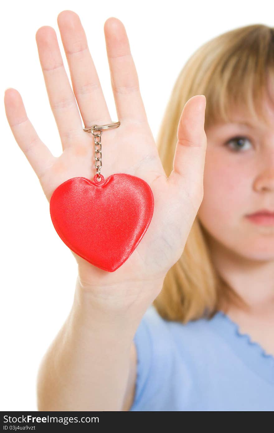 A girl with a heart on a white background.