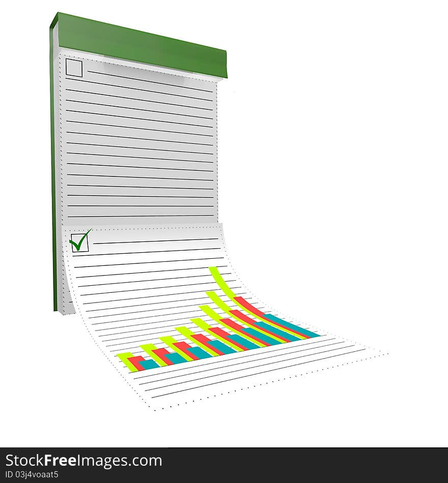 The notebook with the diagram is isolated on a white background.