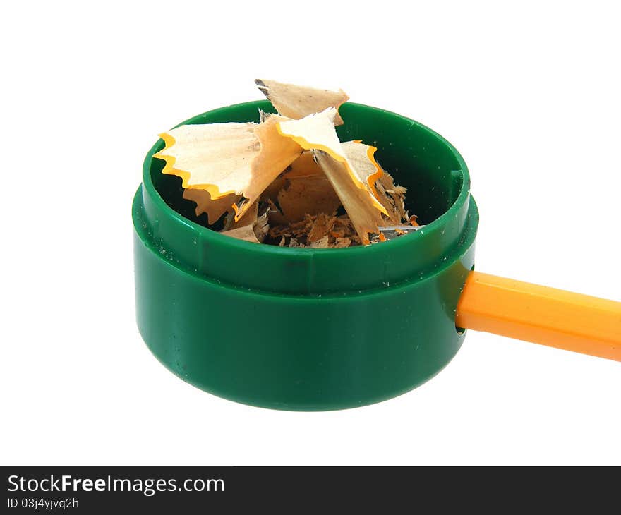 Pencil Sharpener and Shavings isolated